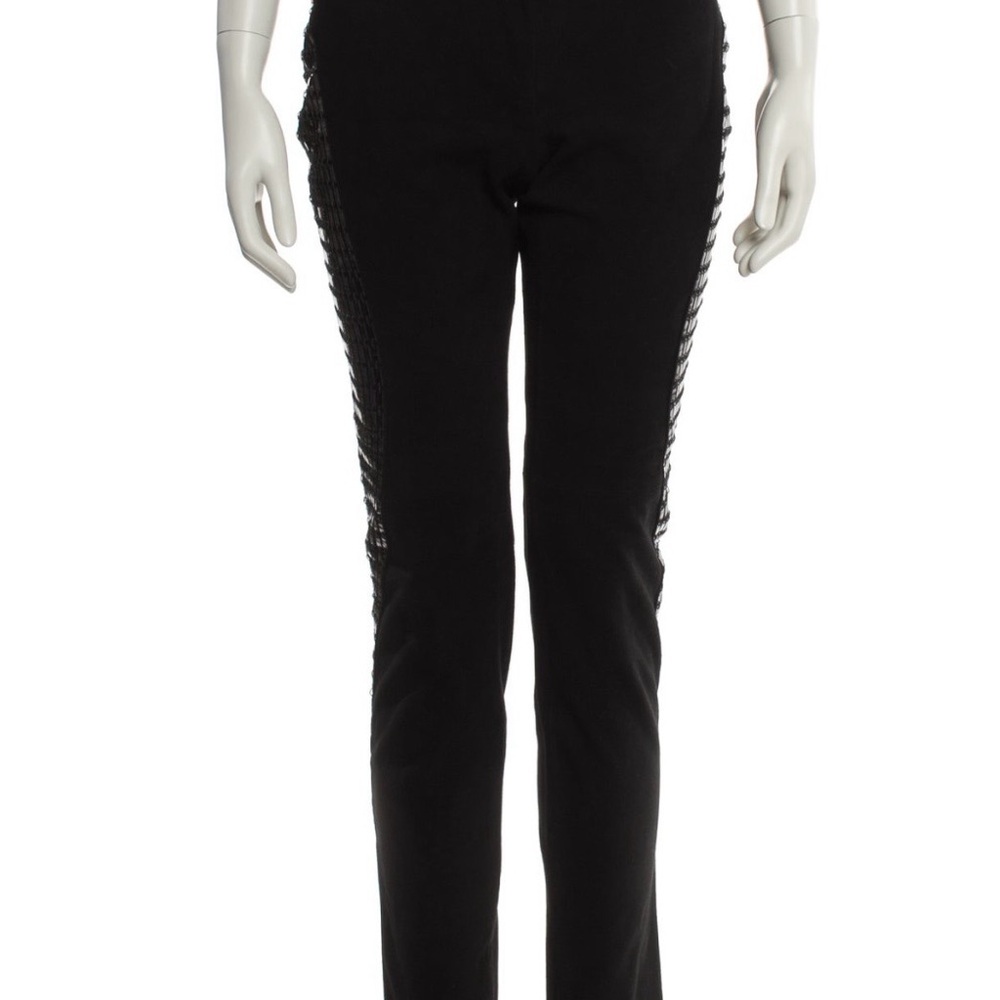 Gianni Versace Black Suede Straight Leg Pants with Sequin Side Panels